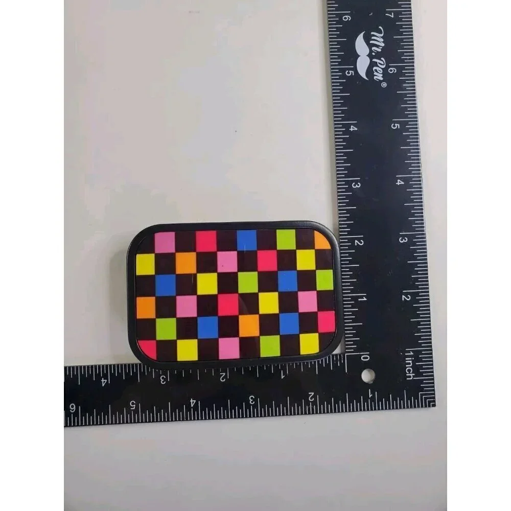 Belt Buckle Colorful Neon Squares Retro Rectangle Black Metal Enamel‎ 3